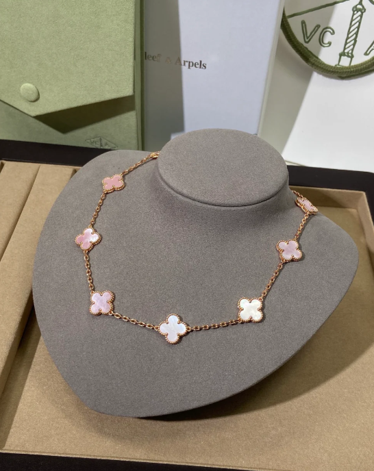 [Eterna Jewels Schmuck] Rosa Halskette mit zehn Kleeblatt-Designs