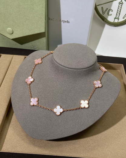 [Eterna Jewels Schmuck] Rosa Halskette mit zehn Kleeblatt-Designs