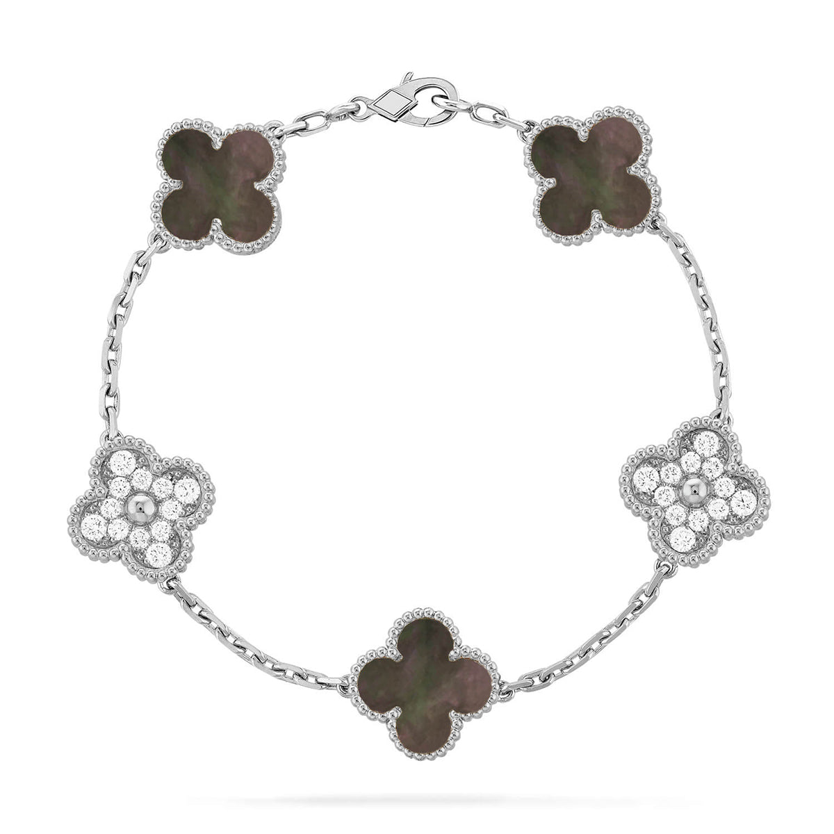 [Eterna Jewels] CLOVER 5 MOTIV GRAUES PERLMUTT-ARMBAND KOLLEKTION