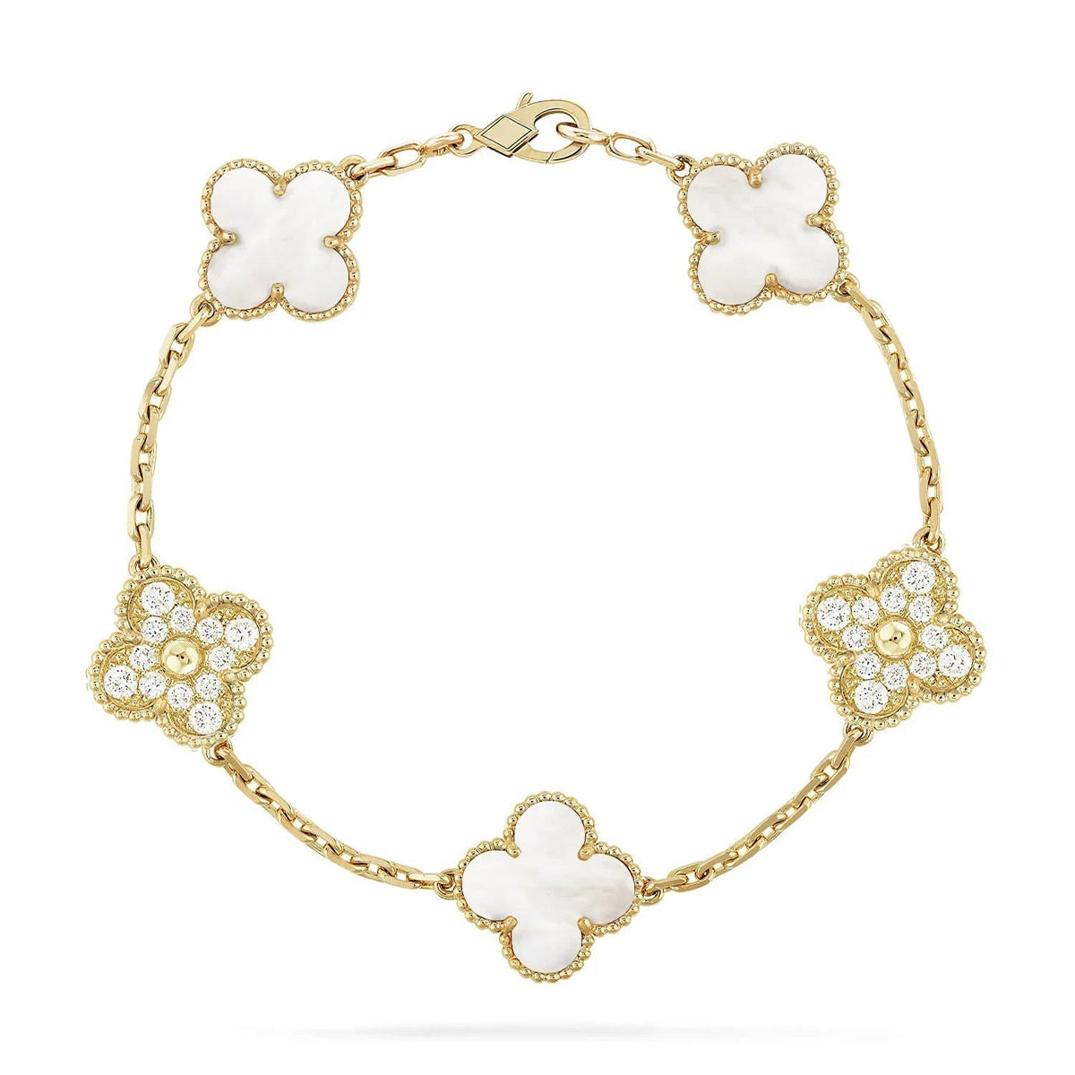 [Eterna Jewels]KLEE WEISSE PERLEN-PERLMUTT-5-MOTIV-ARMBAND-KOLLEKTION