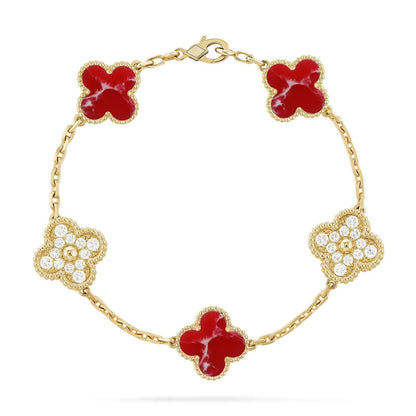 [Eterna Jewels]KLEE-ARMBAND-KOLLEKTION MIT 5 MOTIVEN ROTES MUSTER