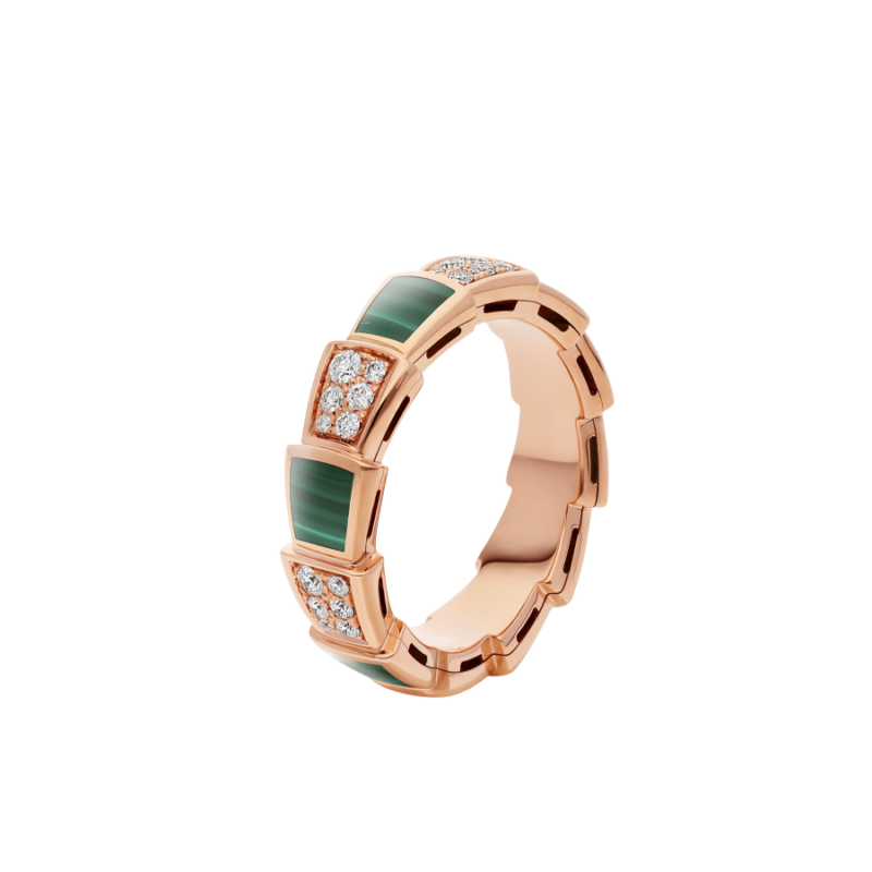 [Eterna Jewels]SERPENTI RING ROSÉGOLD MALACHIT DIAMANTEN PAVÉ 4MM