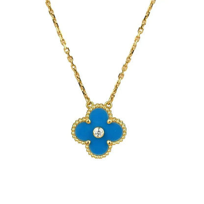 [Eterna Jewels]KLEE-HALSKETTE MIT 15 MM DIAMANTEN UND BLAUEM ACHAT