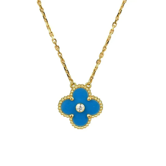 [Eterna Jewels]クローバー 15MM ダイヤモンド & ブルーアゲート ネックレス