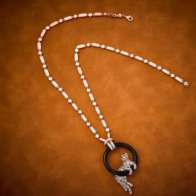 [Eterna Jewels]NEW BLACK CIRCLE PANTHER FULL DIAMOND NECKLACE
