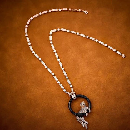 [Eterna Jewels]NEW BLACK CIRCLE PANTHER FULL DIAMOND NECKLACE