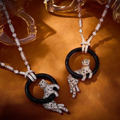 [Eterna Jewels]NEW BLACK CIRCLE PANTHER FULL DIAMOND NECKLACE