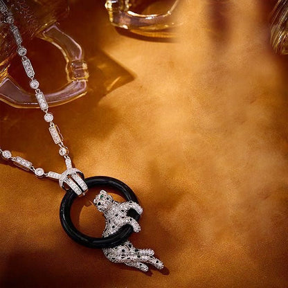 [Eterna Jewels]NEW BLACK CIRCLE PANTHER FULL DIAMOND NECKLACE