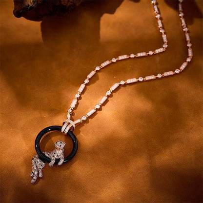 [Eterna Jewels]NEW BLACK CIRCLE PANTHER FULL DIAMOND NECKLACE