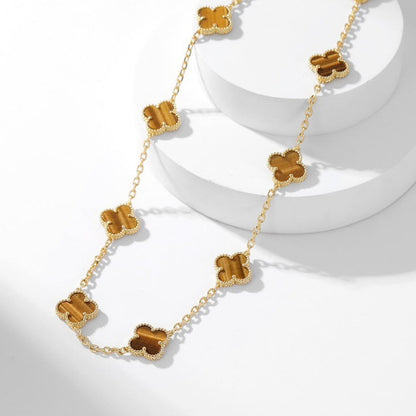 [Eterna Jewels]KLEEBKLEEBLATT 10 MOTIVE TIGERAUGE-HALSKETTE