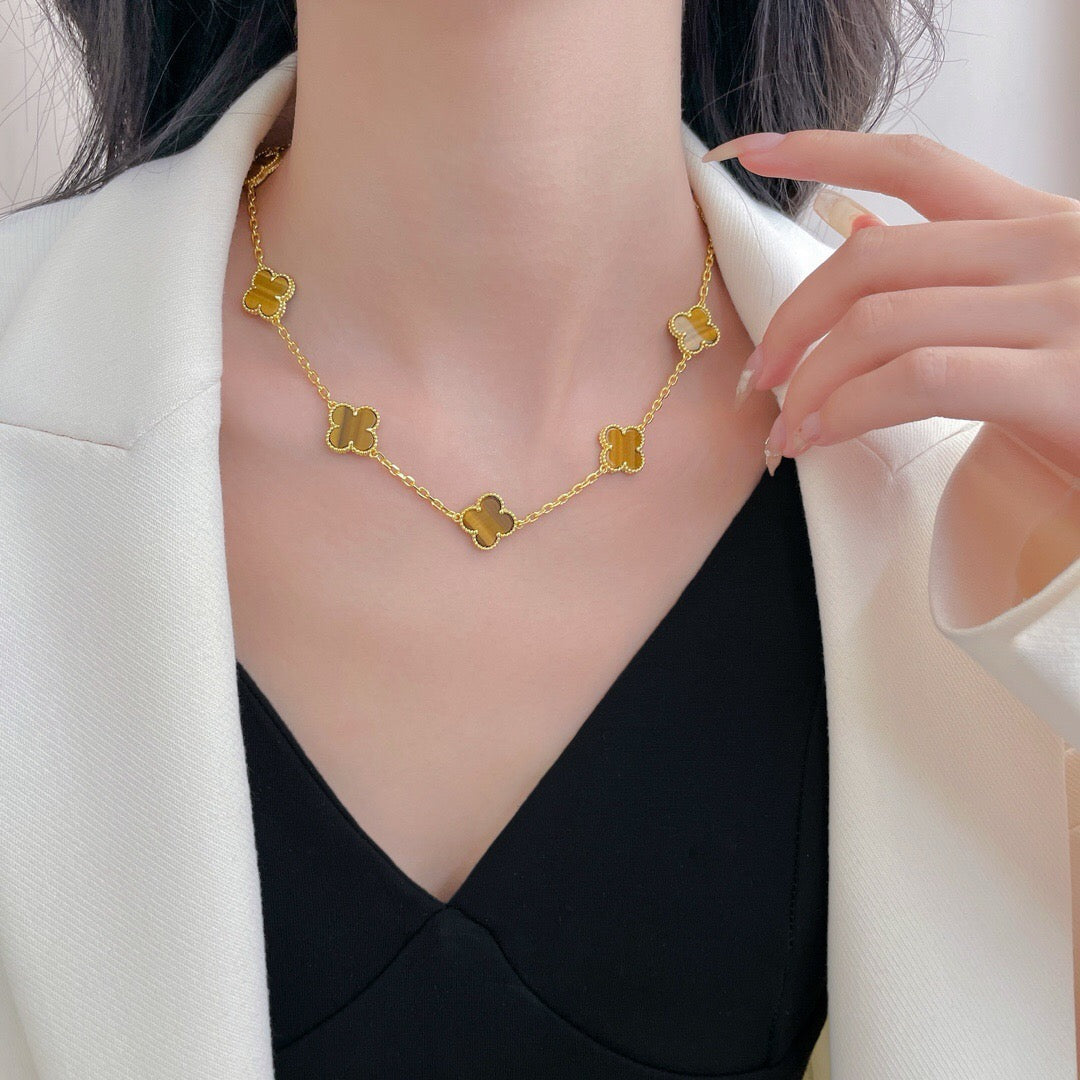 [Eterna Jewels]KLEEBKLEEBLATT 10 MOTIVE TIGERAUGE-HALSKETTE