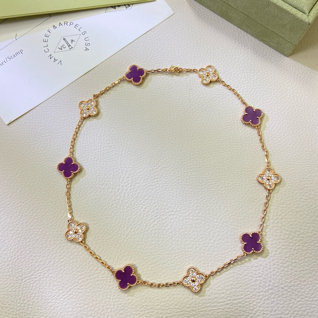 [Eterna Jewels ジュエリー]CLOVER 10モチーフ パープルバイオレット ダイヤモンドネックレス