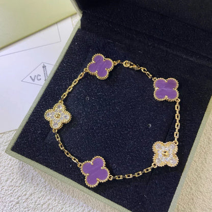 [Eterna Jewels] KLEEBRAUM 5 MOTIV VIOLETT ARMBAND KOLLEKTION