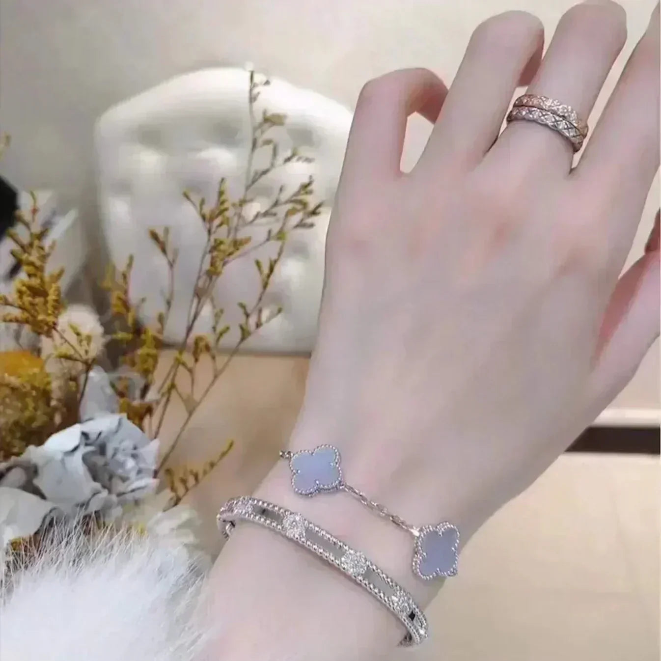 [Eterna Jewels] KLEEBRAUM 5 MOTIV VIOLETTER CHALCEDON ARMBAND KOLLEKTION