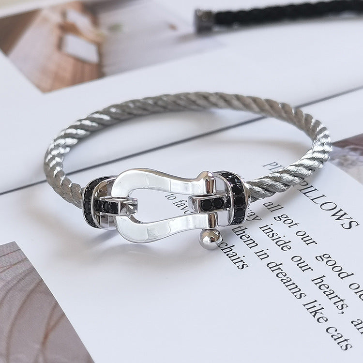 [Eterna Jewels]FORCE GROSSES HUFEISEN SCHWARZER DIAMANT ARMBAND SILBER