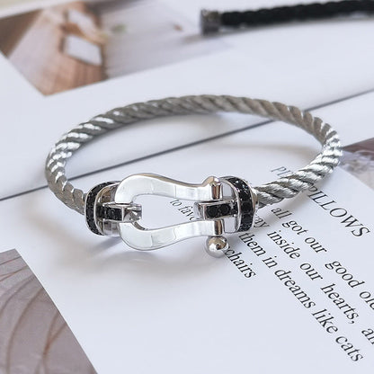 [Eterna Jewels]FORCE GROSSES HUFEISEN SCHWARZER DIAMANT ARMBAND SILBER