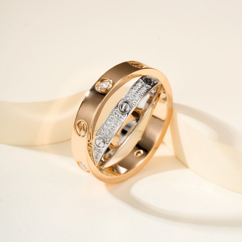 [Eterna Jewels]LOVE PINK GOLD SILVER DIAMOND DOUBLE RING