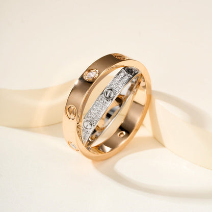[Eterna Jewels]LOVE PINK GOLD SILVER DIAMOND DOUBLE RING