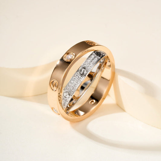 [Eterna Jewels]LOVE PINK GOLD SILVER DIAMOND DOUBLE RING