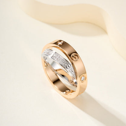 [Eterna Jewels]LOVE PINK GOLD SILVER DIAMOND DOUBLE RING