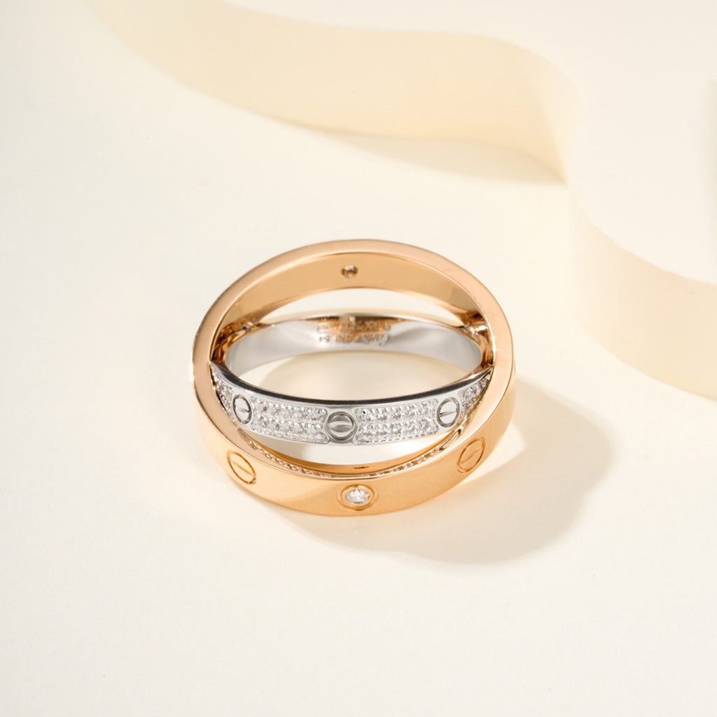 [Eterna Jewels]LOVE PINK GOLD SILVER DIAMOND DOUBLE RING