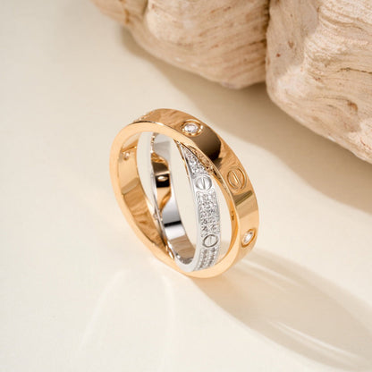 [Eterna Jewels]LOVE PINK GOLD SILVER DIAMOND DOUBLE RING