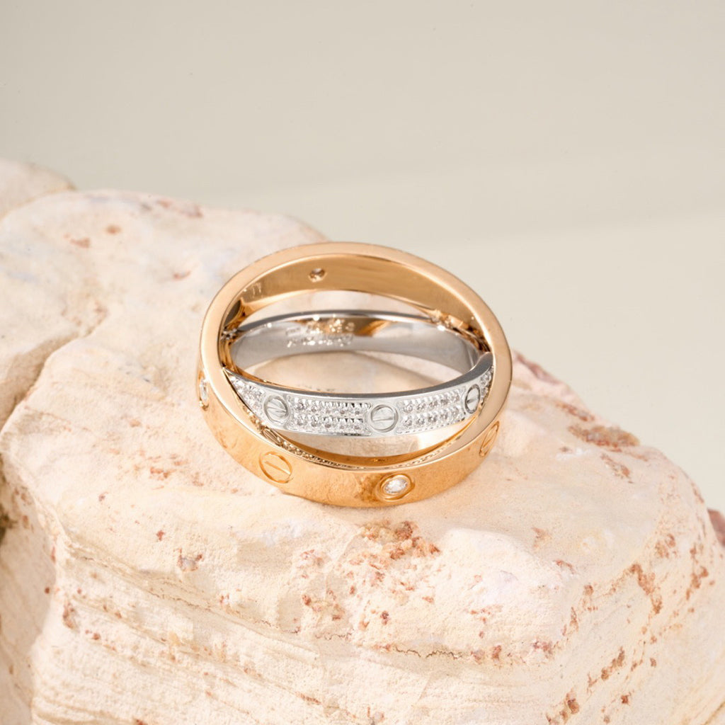 [Eterna Jewels]LOVE PINK GOLD SILVER DIAMOND DOUBLE RING