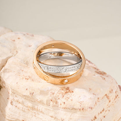 [Eterna Jewels]LOVE PINK GOLD SILVER DIAMOND DOUBLE RING