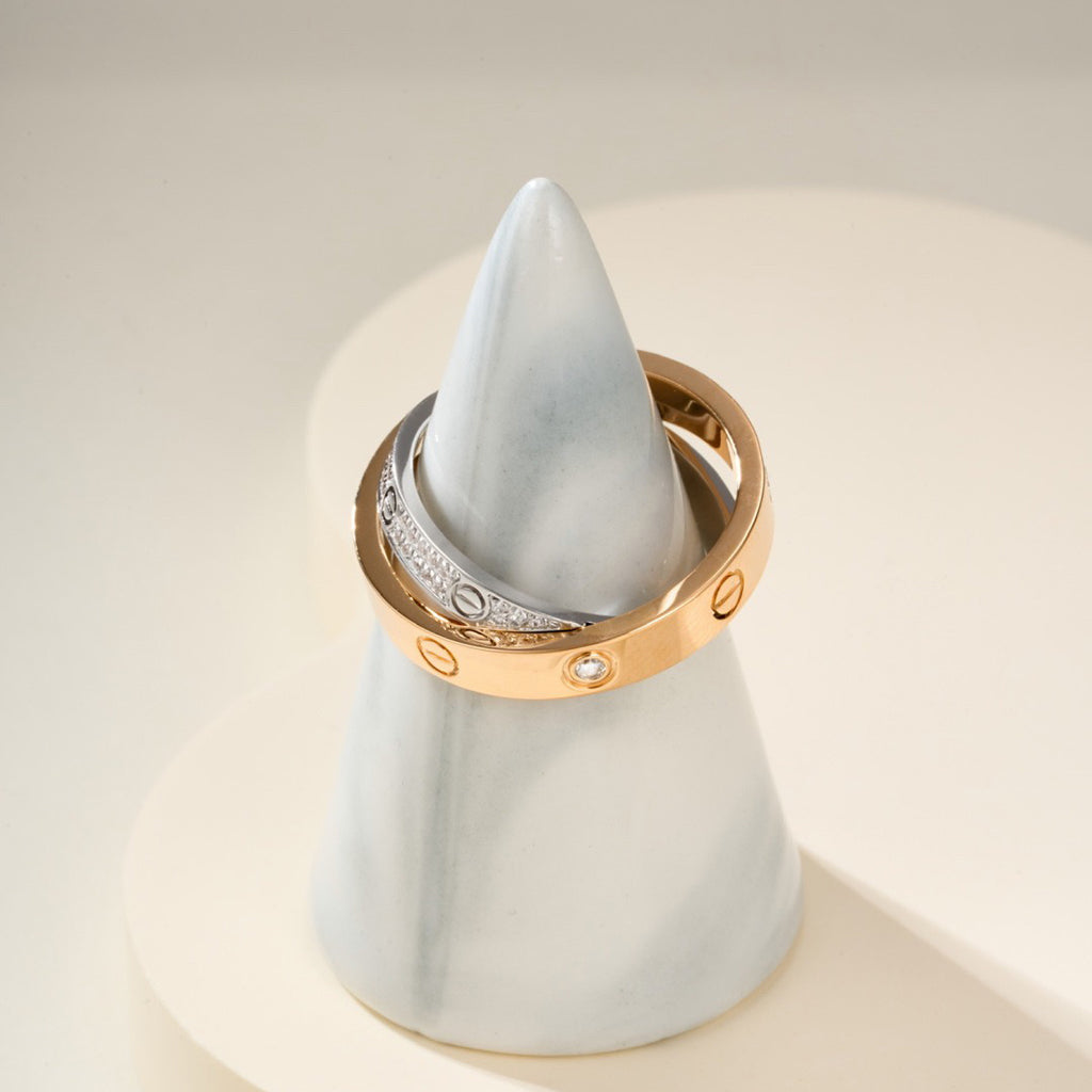 [Eterna Jewels]LOVE PINK GOLD SILVER DIAMOND DOUBLE RING