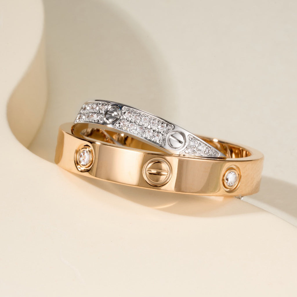 [Eterna Jewels]LOVE PINK GOLD SILVER DIAMOND DOUBLE RING