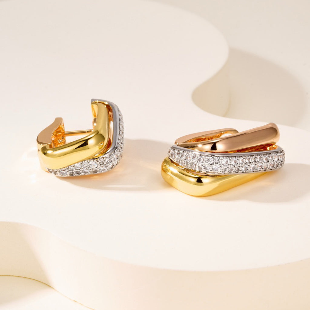 [Eterna Jewels]TRINITY HALF DIAMOND  CUSHION EARRINGS
