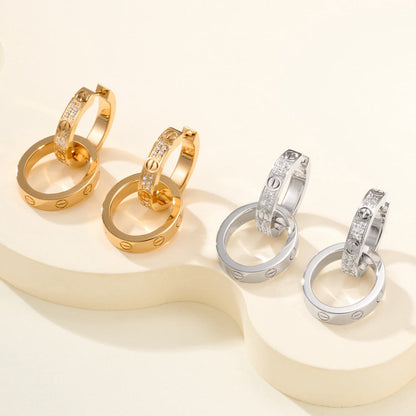 [Eterna Jewels]LOVE 3.3MM DANGLE HALF DIAMOND EARRINGS