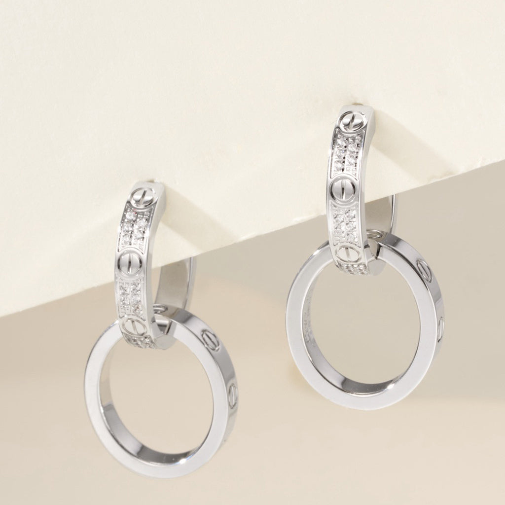 [Eterna Jewels]LOVE 3.3MM DANGLE HALF DIAMOND EARRINGS