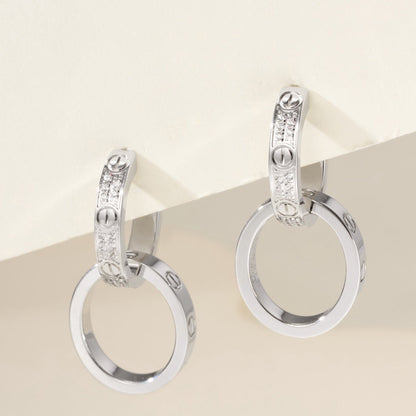 [Eterna Jewels]LOVE 3.3MM DANGLE HALF DIAMOND EARRINGS