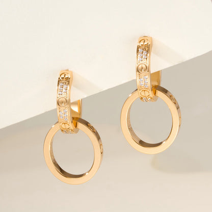 [Eterna Jewels]LOVE 3.3MM DANGLE HALF DIAMOND EARRINGS