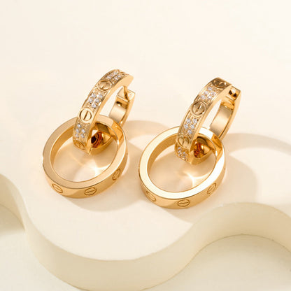 [Eterna Jewels]LOVE 3.3MM DANGLE HALF DIAMOND EARRINGS