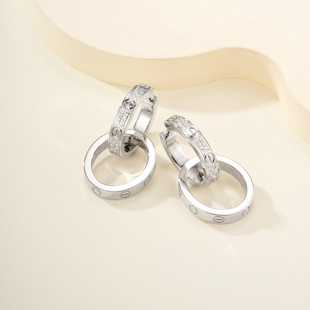[Eterna Jewels]LOVE 3.3MM DANGLE HALF DIAMOND EARRINGS