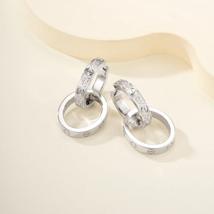 [Eterna Jewels]LOVE 3.3MM DANGLE HALF DIAMOND EARRINGS