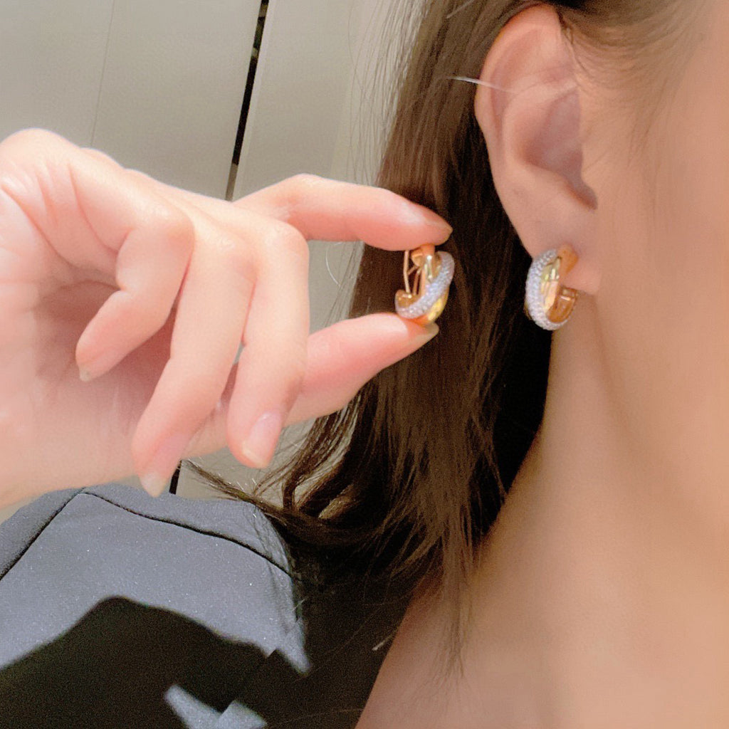 [Eterna Jewels]TRINITY HALF DIAMOND  CLASSIC EARRINGS