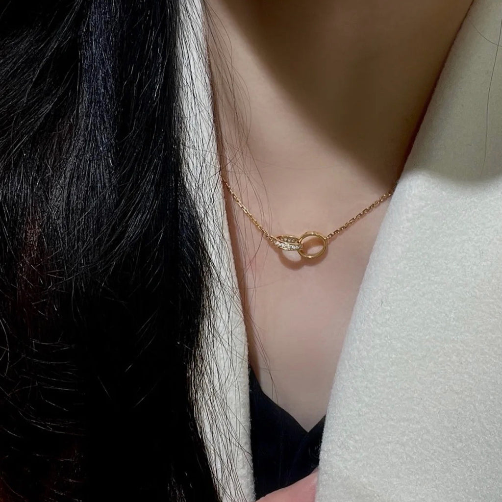 [Eterna Jewels]LOVE DOUBLE RING HALF DIAMOND NECKLACE