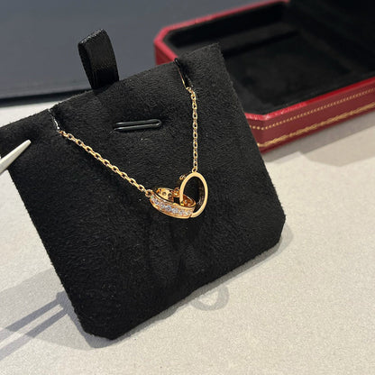 [Eterna Jewels]LOVE DOUBLE RING HALF DIAMOND NECKLACE