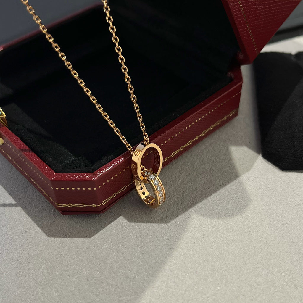 [Eterna Jewels]LOVE DOUBLE RING HALF DIAMOND NECKLACE