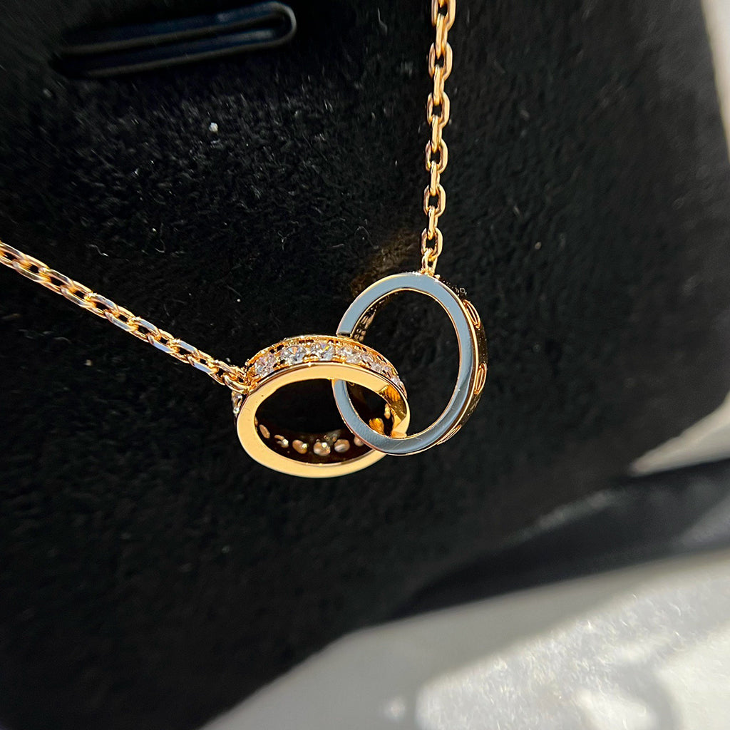 [Eterna Jewels]LOVE DOUBLE RING HALF DIAMOND NECKLACE