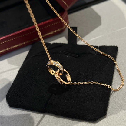 [Eterna Jewels]LOVE DOUBLE RING HALF DIAMOND NECKLACE