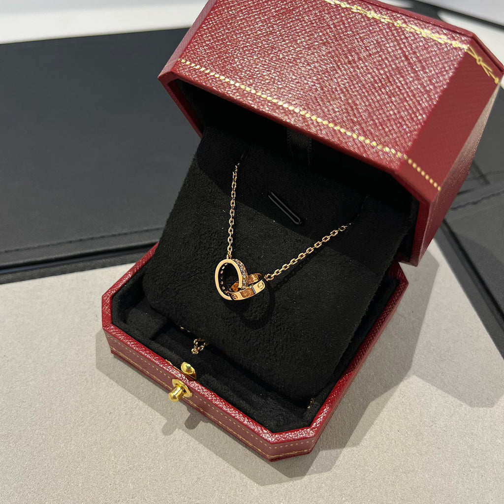 [Eterna Jewels]LOVE DOUBLE RING HALF DIAMOND NECKLACE