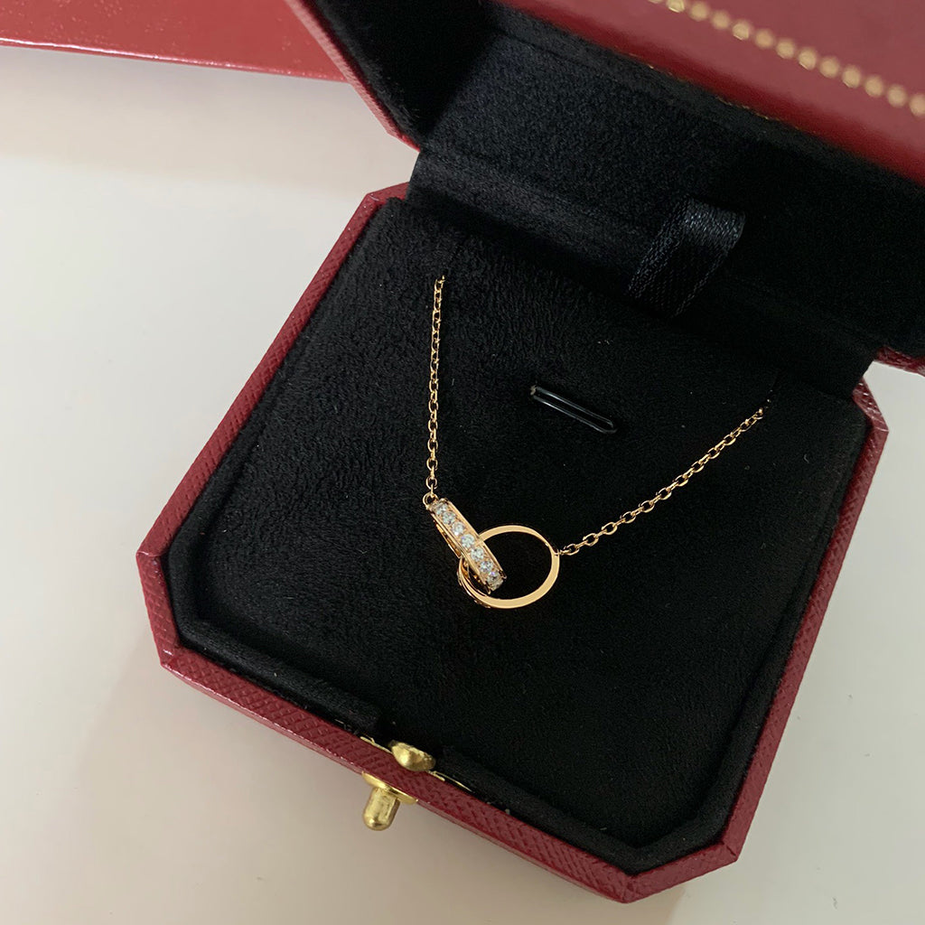 [Eterna Jewels]LOVE DOUBLE RING HALF DIAMOND NECKLACE