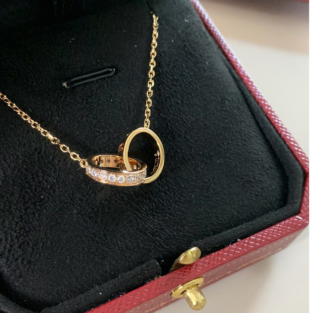 [Eterna Jewels]LOVE DOUBLE RING HALF DIAMOND NECKLACE