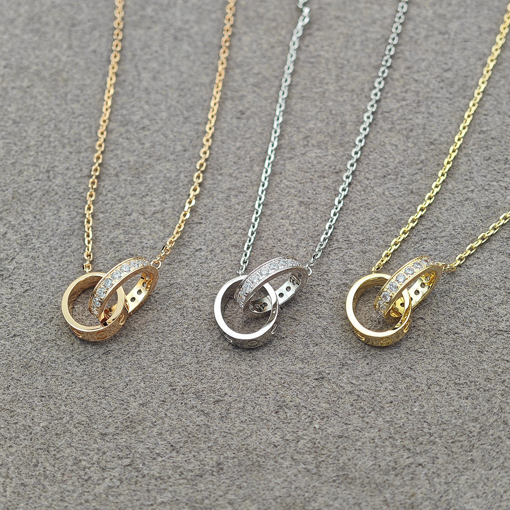 [Eterna Jewels]LOVE DOUBLE RING HALF DIAMOND NECKLACE