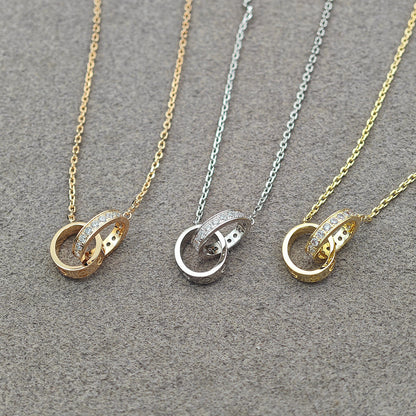 [Eterna Jewels]LOVE DOUBLE RING HALF DIAMOND NECKLACE