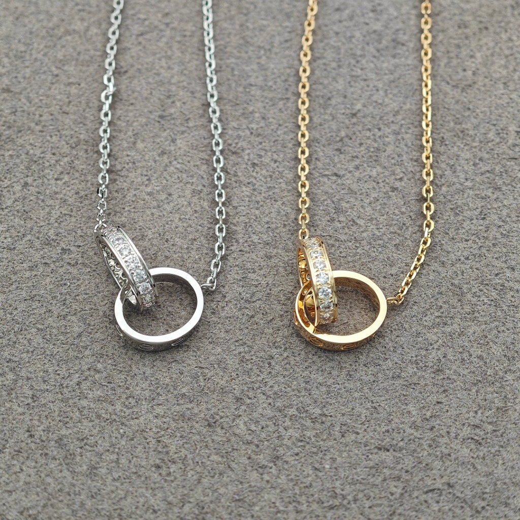 [Eterna Jewels]LOVE DOUBLE RING HALF DIAMOND NECKLACE